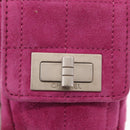 CHANEL Choco Bar Line Chain Phone Case Suede Purple Silver CC Auth 152423-17