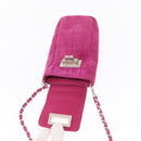 CHANEL Choco Bar Line Chain Phone Case Suede Purple Silver CC Auth 152423-10