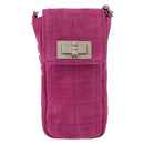 CHANEL Choco Bar Line Chain Phone Case Suede Purple Silver CC Auth 152423-13