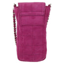 CHANEL Choco Bar Line Chain Phone Case Suede Purple Silver CC Auth 152423-2