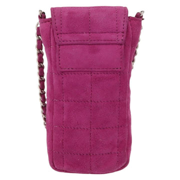 CHANEL Choco Bar Line Chain Phone Case Suede Purple Silver CC Auth 152423 - 0