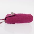 CHANEL Choco Bar Line Chain Phone Case Suede Purple Silver CC Auth 152423-4