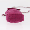 CHANEL Choco Bar Line Chain Phone Case Suede Purple Silver CC Auth 152423-5