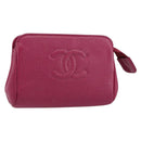 CHANEL COCO Mark Pouch Caviar Skin Pink Gold CC Auth 152429-1