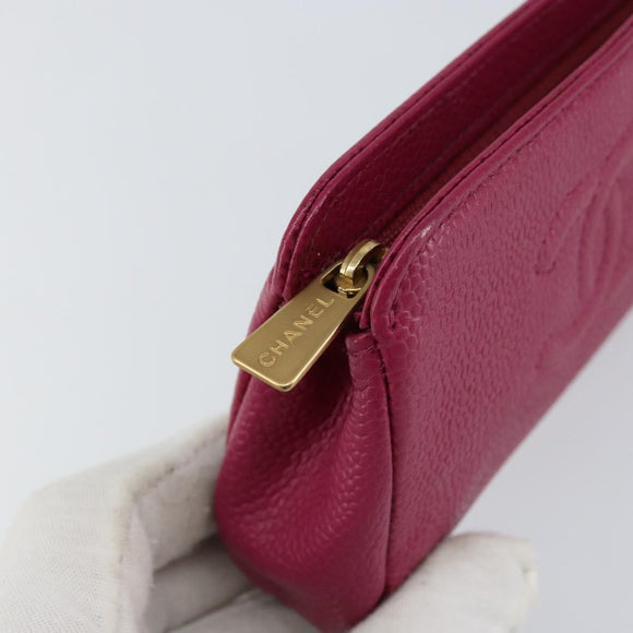 CHANEL COCO Mark Pouch Caviar Skin Pink Gold CC Auth 152429