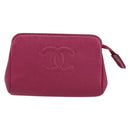 CHANEL COCO Mark Pouch Caviar Skin Pink Gold CC Auth 152429-13