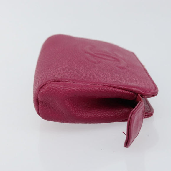 CHANEL COCO Mark Pouch Caviar Skin Pink Gold CC Auth 152429