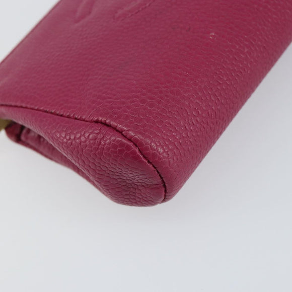 CHANEL COCO Mark Pouch Caviar Skin Pink Gold CC Auth 152429