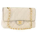 CHANEL Matelasse Chain Shoulder Bag Leather Beige Gold CC Auth 152439-1