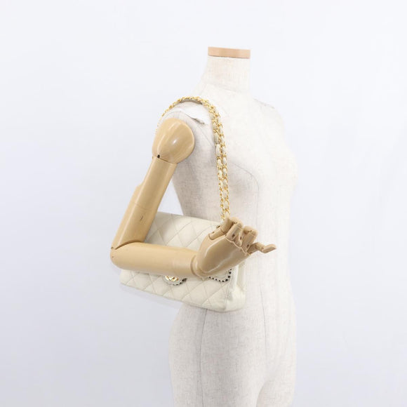 CHANEL Matelasse Chain Shoulder Bag Leather Beige Gold CC Auth 152439