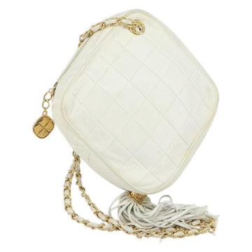 CHANEL Chain Shoulder Bag Lamb Skin White Gold CC Auth 152440