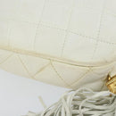 CHANEL Chain Shoulder Bag Lamb Skin White Gold CC Auth 152440-13