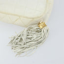 CHANEL Chain Shoulder Bag Lamb Skin White Gold CC Auth 152440-14
