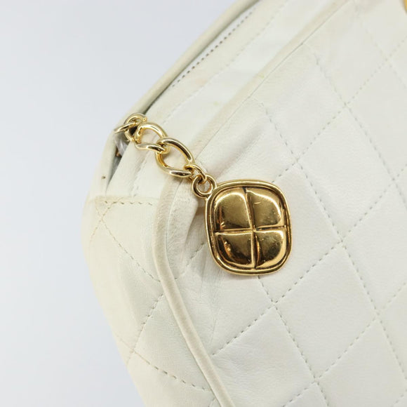 CHANEL Chain Shoulder Bag Lamb Skin White Gold CC Auth 152440