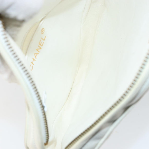 CHANEL Chain Shoulder Bag Lamb Skin White Gold CC Auth 152440