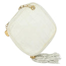 CHANEL Chain Shoulder Bag Lamb Skin White Gold CC Auth 152440-2