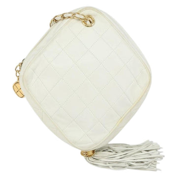 CHANEL Chain Shoulder Bag Lamb Skin White Gold CC Auth 152440 - 0