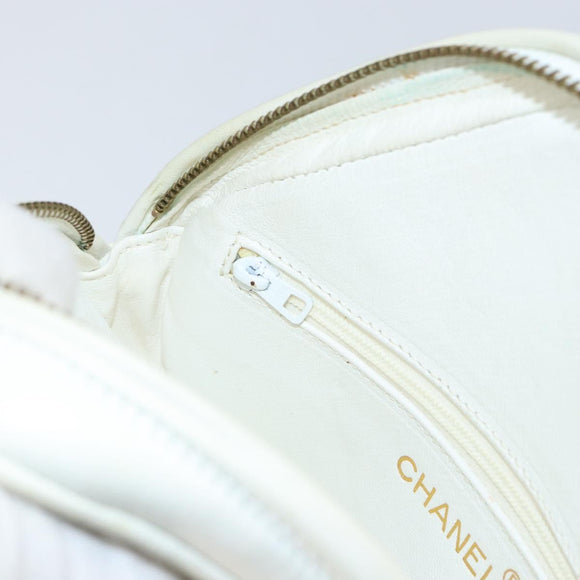 CHANEL Chain Shoulder Bag Lamb Skin White Gold CC Auth 152440