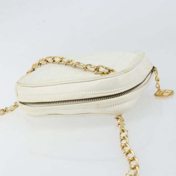 CHANEL Chain Shoulder Bag Lamb Skin White Gold CC Auth 152440