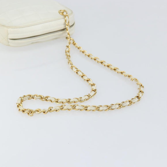 CHANEL Chain Shoulder Bag Lamb Skin White Gold CC Auth 152440