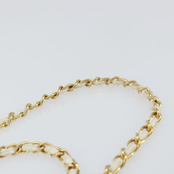 CHANEL Chain Shoulder Bag Lamb Skin White Gold CC Auth 152440