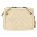 CHANEL Matelasse Chain Shoulder Bag Lamb Skin Beige Gold CC Auth 152441-2