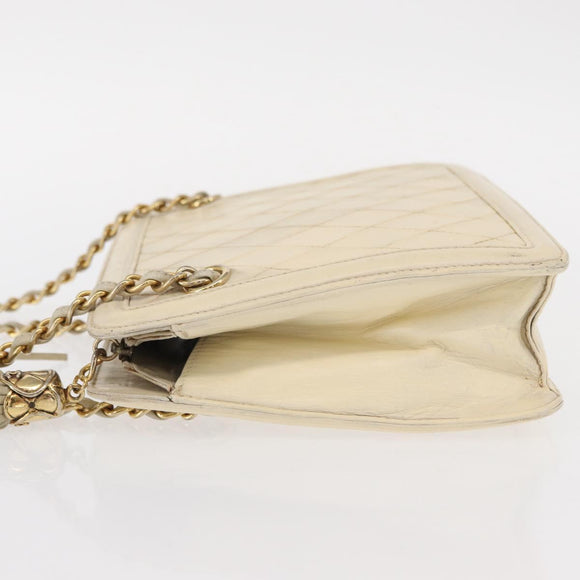 CHANEL Matelasse Chain Shoulder Bag Lamb Skin Beige Gold CC Auth 152441