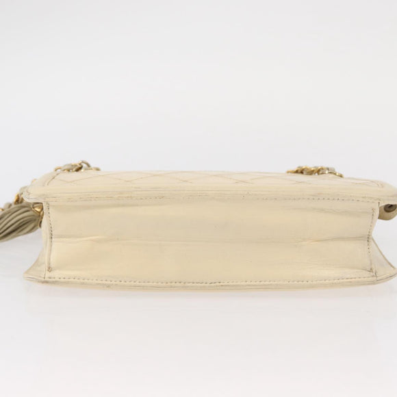 CHANEL Matelasse Chain Shoulder Bag Lamb Skin Beige Gold CC Auth 152441