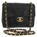 CHANEL Matelasse 17 Chain Shoulder Bag Lamb Skin Black Gold CC Auth 152446AV-1