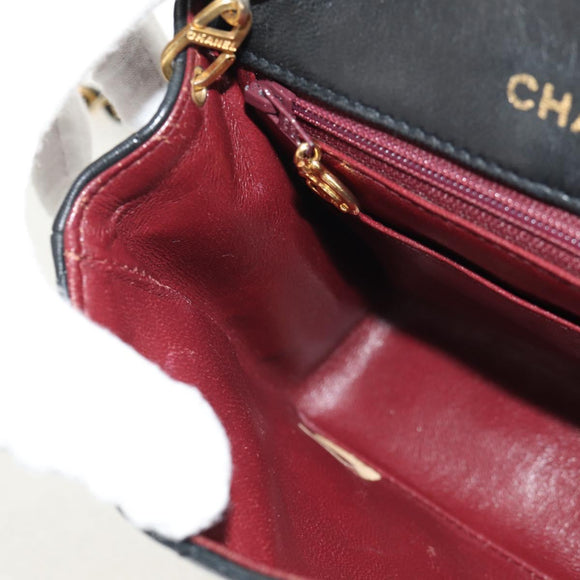 CHANEL Matelasse 17 Chain Shoulder Bag Lamb Skin Black Gold CC Auth 152446AV