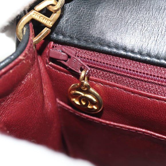 CHANEL Matelasse 17 Chain Shoulder Bag Lamb Skin Black Gold CC Auth 152446AV