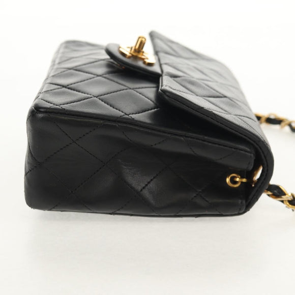 CHANEL Matelasse 17 Chain Shoulder Bag Lamb Skin Black Gold CC Auth 152446AV