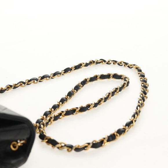 CHANEL Matelasse 17 Chain Shoulder Bag Lamb Skin Black Gold CC Auth 152446AV