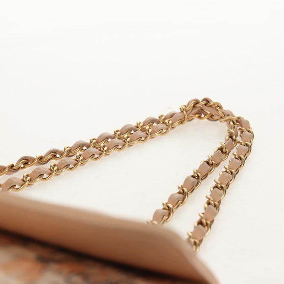 CHANEL Choco Bar Line Chain Bag Leather Cotton Beige Gold CC Auth 152448AV