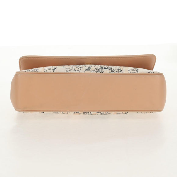 CHANEL Choco Bar Line Chain Bag Leather Cotton Beige Gold CC Auth 152448AV