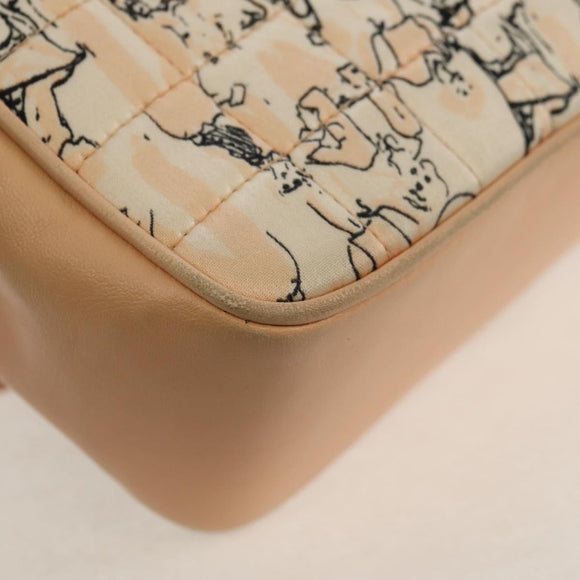 CHANEL Choco Bar Line Chain Bag Leather Cotton Beige Gold CC Auth 152448AV