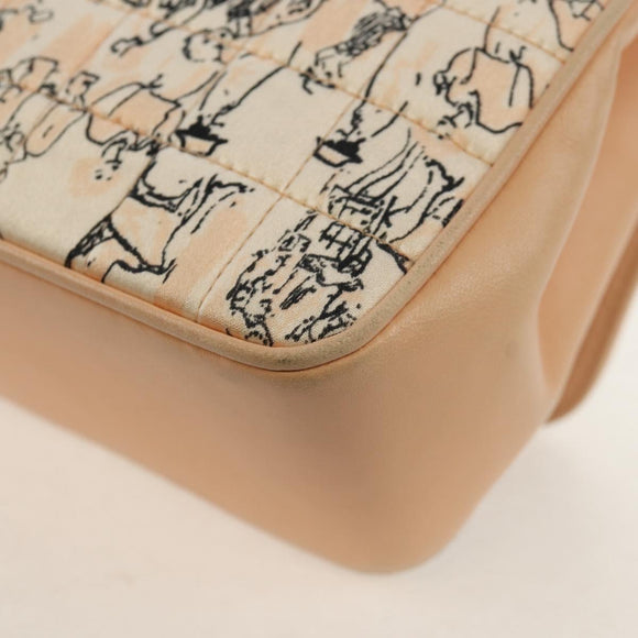 CHANEL Choco Bar Line Chain Bag Leather Cotton Beige Gold CC Auth 152448AV