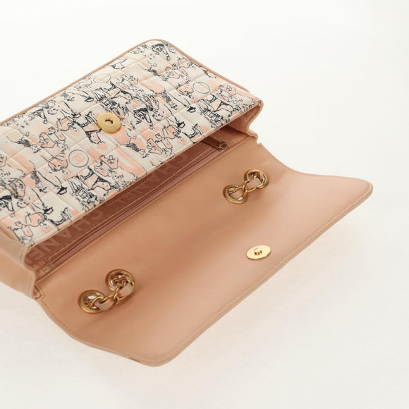 CHANEL Choco Bar Line Chain Bag Leather Cotton Beige Gold CC Auth 152448AV