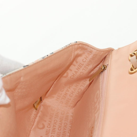 CHANEL Choco Bar Line Chain Bag Leather Cotton Beige Gold CC Auth 152448AV