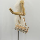 CHANEL Choco Bar Line Chain Bag Leather Cotton Beige Gold CC Auth 152448AV-26