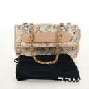 CHANEL Choco Bar Line Chain Bag Leather Cotton Beige Gold CC Auth 152448AV-27