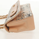 CHANEL Choco Bar Line Chain Bag Leather Cotton Beige Gold CC Auth 152448AV-5