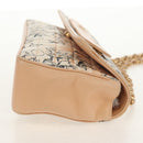 CHANEL Choco Bar Line Chain Bag Leather Cotton Beige Gold CC Auth 152448AV-6