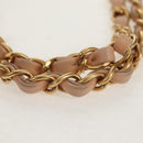 CHANEL Choco Bar Line Chain Bag Leather Cotton Beige Gold CC Auth 152448AV-9