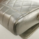 CHANEL Matelasse Shoulder Bag Leather Silver Gold CC Auth 152450AV-15