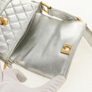 CHANEL Matelasse Shoulder Bag Leather Silver Gold CC Auth 152450AV-17