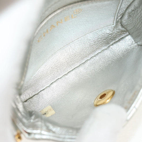 CHANEL Matelasse Shoulder Bag Leather Silver Gold CC Auth 152450AV