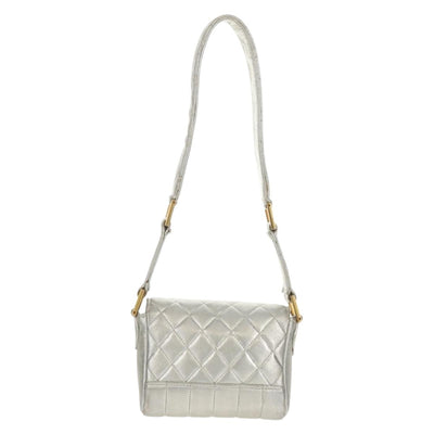 CHANEL Matelasse Shoulder Bag Leather Silver Gold CC Auth 152450SAV - 0