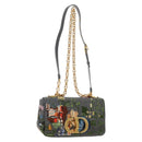 Christian Dior Chain Caro Shoulder Bag cotton Gray Gold Auth 152452AM-1