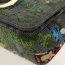 Christian Dior Chain Caro Shoulder Bag cotton Gray Gold Auth 152452AM-12